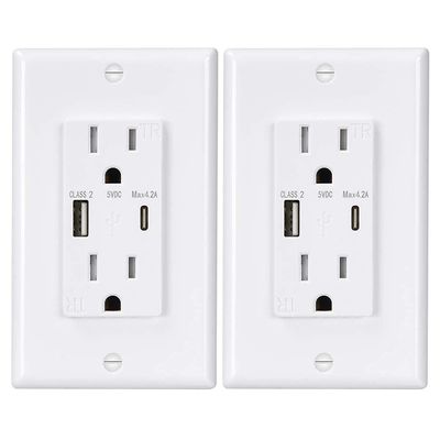 15A 125V AC 60Hz Fast Charging USB Wall Outlet Receptacle Socket Module Unit