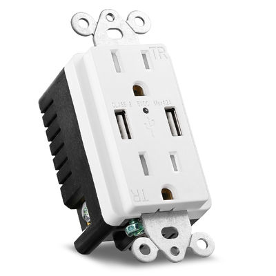 PC ABS Electrical 15A 120V USB Wall Outlet 5V DC Dual Port Hotel Charging Socket