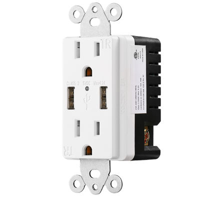 PC ABS Electrical 15A 120V USB Wall Outlet 5V DC Dual Port Hotel Charging Socket