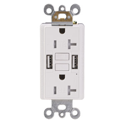 20A GFCI Electrical Outlet Tamper Resistant 5V 2.4A USB Receptacle Module Unit