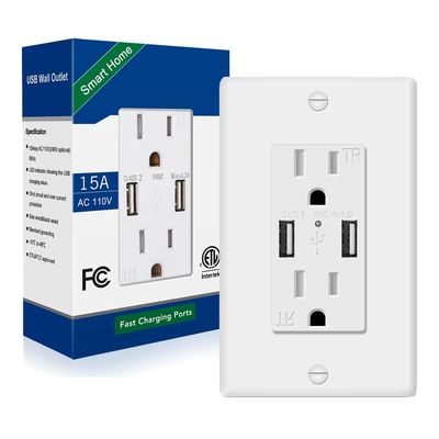 PC ABS Type A 15A 125V AC 60Hz USB Wall Outlet Secure Socket Receptacle Module