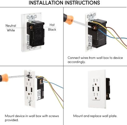 PC ABS Type A 15A 125V AC 60Hz USB Wall Outlet Secure Socket Receptacle Module