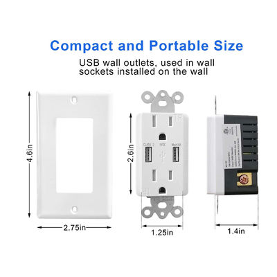 ETL Listed Dual USB Wall Outlet 5V 4.8A Hotel Socket Receptacle Charger Module