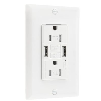 15A Auto Monitoring Secure GFCI Electrical Outlet 2 USB Receptacle Module Unit