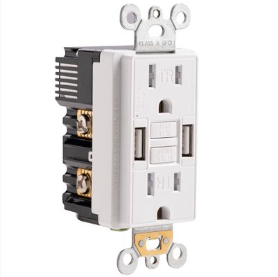 15A Auto Monitoring Secure GFCI Electrical Outlet 2 USB Receptacle Module Unit
