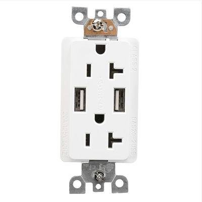 PC ABS Dual USB Wall Outlet 20A 125V AC Tamper Resistant Socket Receptacle Module