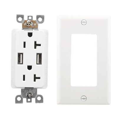 PC ABS Dual USB Wall Outlet 20A 125V AC Tamper Resistant Socket Receptacle Module