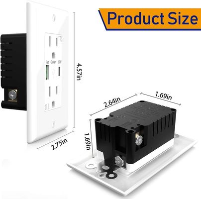 QC3.0 PD3.0 125V AC 60Hz Fast Charging USB C Wall Outlet Socket Receptacle Module