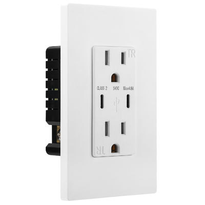 AC125V 60Hz Dual Type C USB Wall Outlet Charger Socket Receptacle Module Unit