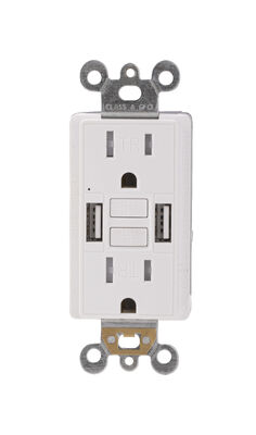 15A 125V GFCI Electrical Outlet Self-Test Dual USB Charging Ports Residential Receptacle Module