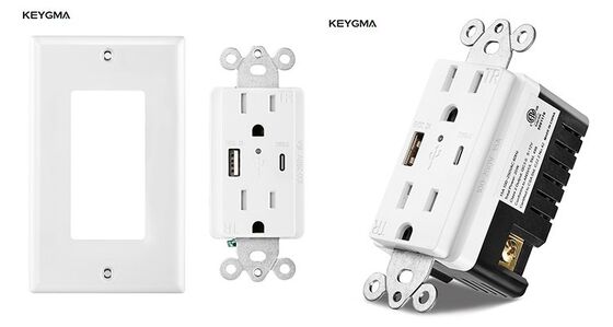 15A USB Wall Outlet 5.0A Fast Charging Tamper Resistant IntelliChip Socket Module Unit