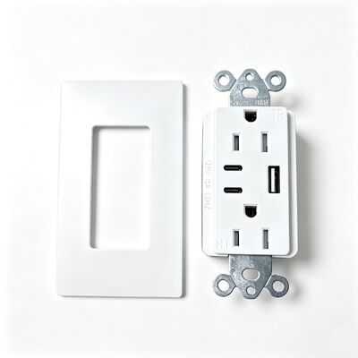 15A White USB Wall Outlet Tamper-Resistant Duplex Receptacle with USB-A Dual Type-C 5V 5.0A Maximum Speed Charging Ports