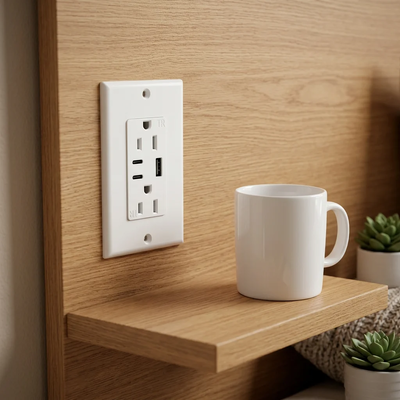 15A USB Wall Outlet with Tamper-Resistant Duplex Receptacle and 5V 4.2A Fast Charging Ports