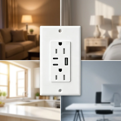 15A USB Wall Outlet with Tamper-Resistant Duplex Receptacle and 5V 4.2A Fast Charging Ports