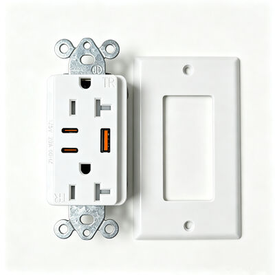 20A USB Wall Outlet PD20W Power Delivery Tamper-Resistant Duplex Receptacle Retail Charging Socket