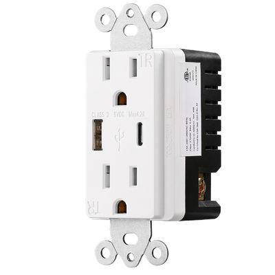 15A 125V AC 60Hz Fast Charging USB Wall Outlet Receptacle Socket Module Unit