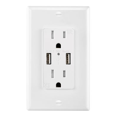 PC ABS Electrical 15A 120V USB Wall Outlet 5V DC Dual Port Hotel Charging Socket