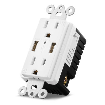 PC ABS Electrical 15A 120V USB Wall Outlet 5V DC Dual Port Hotel Charging Socket