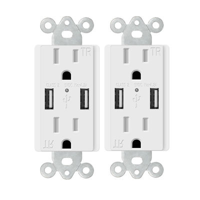 PC ABS Electrical 15A 120V USB Wall Outlet 5V DC Dual Port Hotel Charging Socket