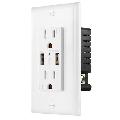 PC ABS Electrical 15A 120V USB Wall Outlet 5V DC Dual Port Hotel Charging Socket