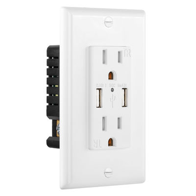 PC ABS Electrical 15A 120V USB Wall Outlet 5V DC Dual Port Hotel Charging Socket