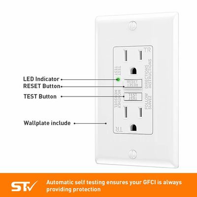 125V 60Hz Wall Mount GFCI Electrical Outlet Safety Self-Test Receptacle Module Unit