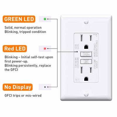 125V 60Hz Wall Mount GFCI Electrical Outlet Safety Self-Test Receptacle Module Unit