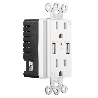 PC ABS Type A 15A 125V AC 60Hz USB Wall Outlet Secure Socket Receptacle Module