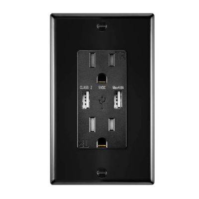 ETL Listed Dual USB Wall Outlet 5V 4.8A Hotel Socket Receptacle Charger Module