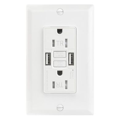 15A Auto Monitoring Secure GFCI Electrical Outlet 2 USB Receptacle Module Unit