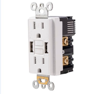 15A Auto Monitoring Secure GFCI Electrical Outlet 2 USB Receptacle Module Unit