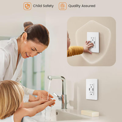 15A Auto Monitoring Secure GFCI Electrical Outlet 2 USB Receptacle Module Unit
