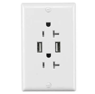 PC ABS Dual USB Wall Outlet 20A 125V AC Tamper Resistant Socket Receptacle Module