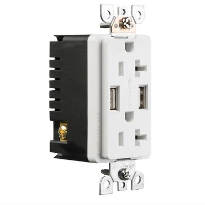 PC ABS Dual USB Wall Outlet 20A 125V AC Tamper Resistant Socket Receptacle Module