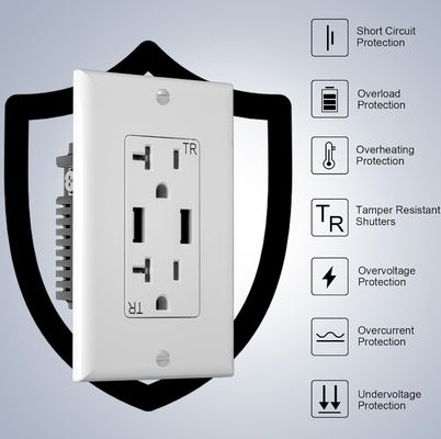 PC ABS Dual USB Wall Outlet 20A 125V AC Tamper Resistant Socket Receptacle Module