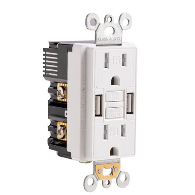 15A 125V GFCI Electrical Outlet Self-Test Dual USB Charging Ports Residential Receptacle Module
