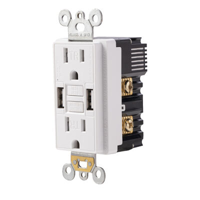 15A 125V GFCI Electrical Outlet Self-Test Dual USB Charging Ports Residential Receptacle Module