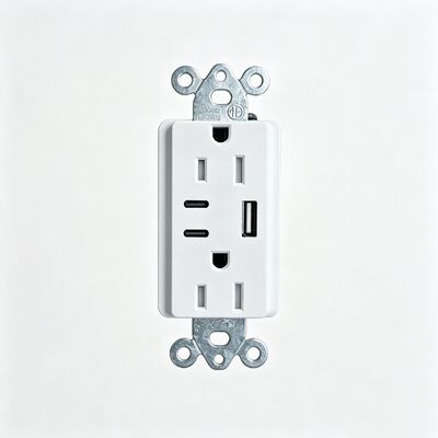 15A USB Wall Outlet White Tamper-Resistant Duplex Receptacle with Dual Type-C USB-A 5V 4.8A High Current Fast Charging