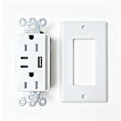 15A USB Wall Outlet White Tamper-Resistant Duplex Receptacle with Dual Type-C USB-A 5V 4.8A High Current Fast Charging