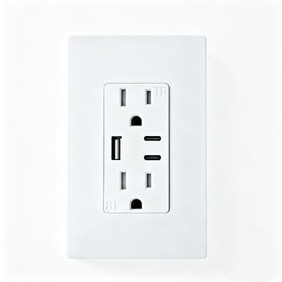15A White USB Wall Outlet Tamper-Resistant Duplex Receptacle with USB-A Dual Type-C 5V 5.0A Maximum Speed Charging Ports