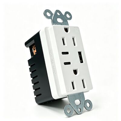 15A White USB Wall Outlet Tamper-Resistant Duplex Receptacle with USB-A Dual Type-C 5V 5.0A Maximum Speed Charging Ports