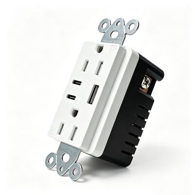 15A White USB Wall Outlet Tamper-Resistant Duplex Receptacle with USB-A Dual Type-C 5V 5.0A Maximum Speed Charging Ports